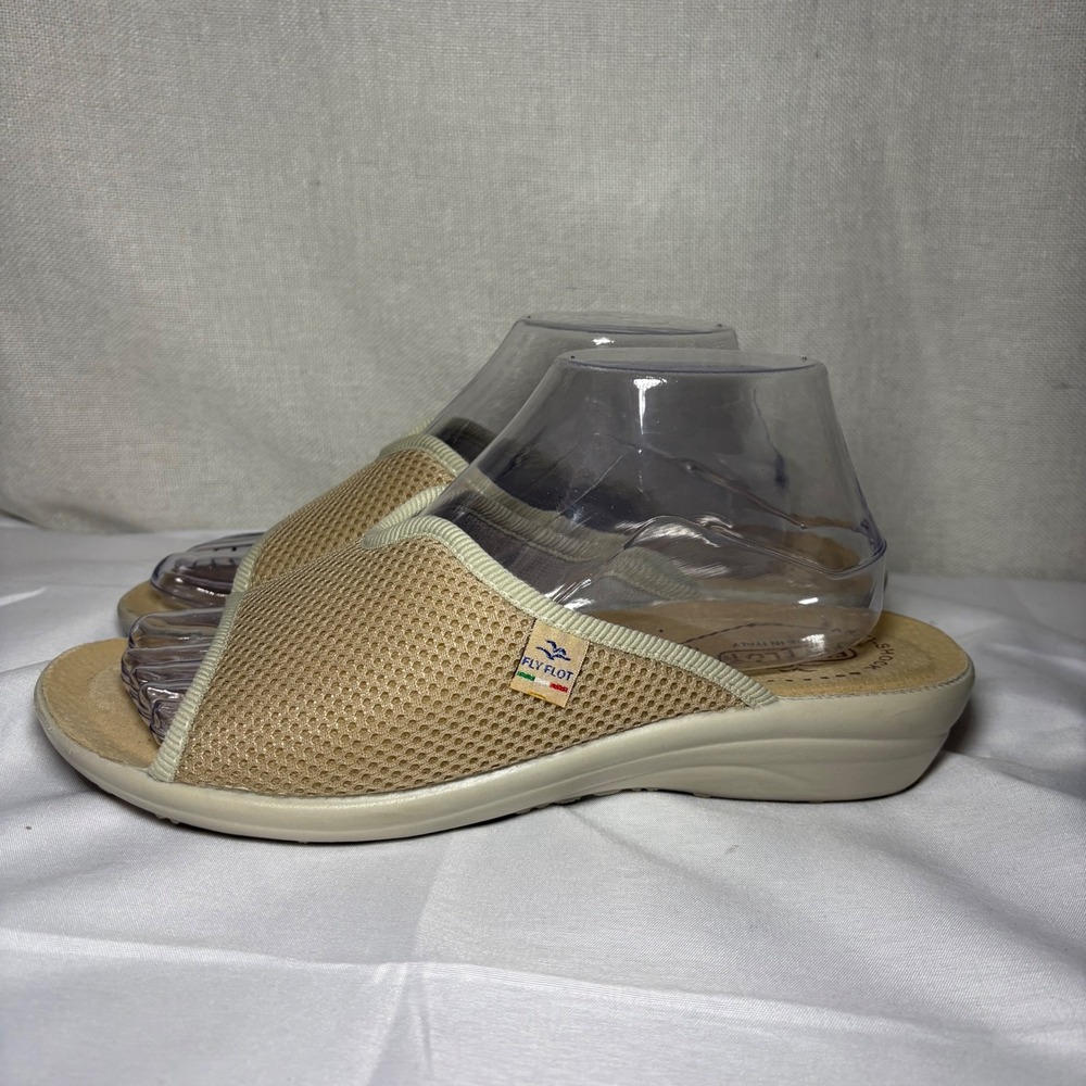 Fly Flot Tan Mesh Anatomic Anti-Shock Slide Sandals Made in Italy Womens 40 - Picture 2 of 9